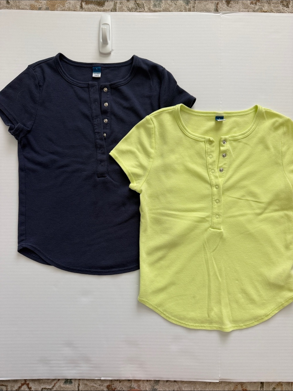 Old Navy Short Sleeve Henley Tops in Navy and Lime SMALL set of 2